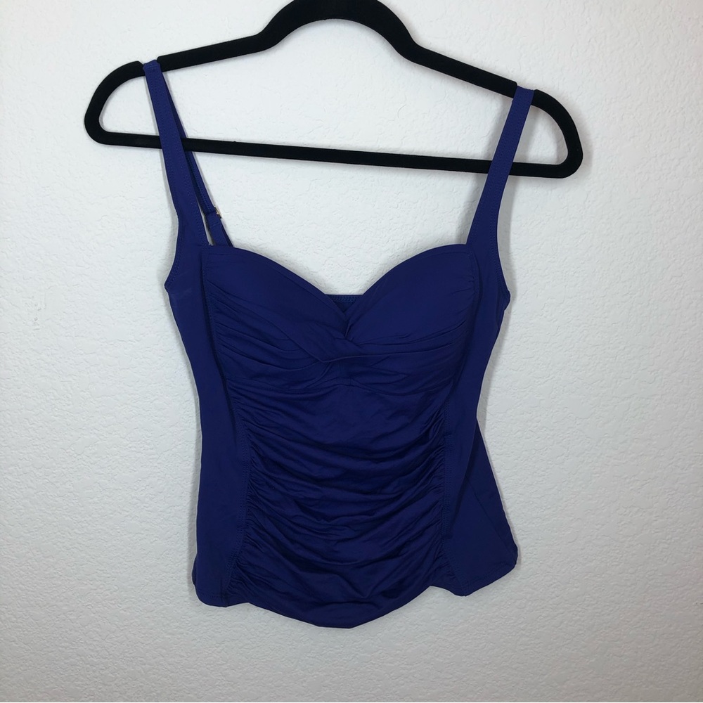 LA BLANCA Blue Ruched Swim Tankini Tank Top